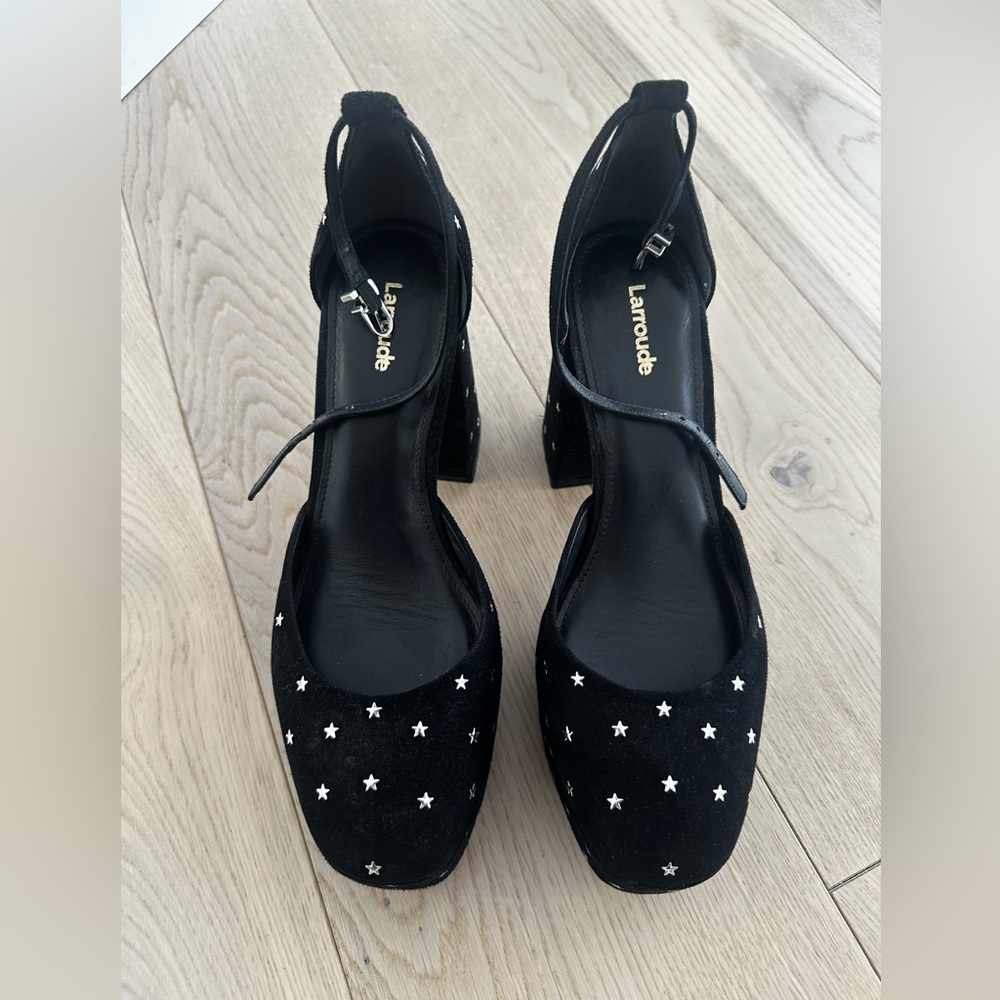 Larroude Black Velvet Platform Heel